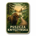 Magnes Puszcza Knyszyńska z żubrem na tle lasu
