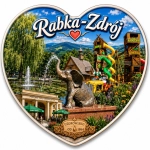 Magnes pamiątkowy Rabka-Zdrój z motywem atrakcji turystycznych