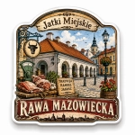 Magnes Rawa Mazowiecka z motywem rynku miejskiego