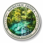 Pamiątkowy magnes z motywem rezerwatu Niebieskie Źródła w Tomaszowie Mazowieckim