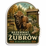 Magnes pamiątkowy z motywem Rezerwatu Pokazowego Żubrów w Białowieży