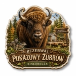 Magnes pamiątkowy z motywem Rezerwatu Pokazowego Żubrów w Białowieży