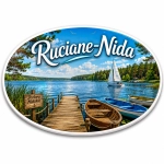 Pamiątkowy magnes Ruciane-Nida z motywem jeziora Nidzkiego