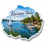 Magnes pamiątkowy Ruciane-Nida z widokiem na jezioro Nidzkie