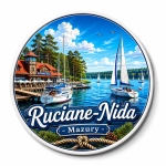 Magnes pamiątkowy Ruciane-Nida z portem żaglowym