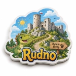 Magnes pamiątkowy Rudno z motywem zamku i dinozaura
