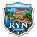 Magnes pamiątkowy przedstawiający zamek w Rynie