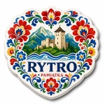 Magnes pamiątkowy Rytro z zamkiem i ludowym motywem kwiatowym