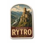 Pamiątkowy magnes Pozdrowienia z Rytro z motywem ruin zamku