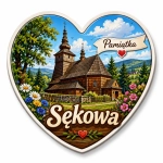 Magnes pamiątkowy Sękowa z motywem świątyni