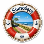Magnes pamiątkowy przedstawiający plażę w Sianożętach, widok na morze i ścieżkę