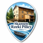 Magnes Skansen Rzeki Pilicy z motywem drewnianego młyna nad rzeką