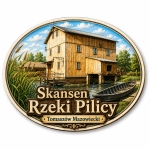 Magnes Skansen Rzeki Pilicy z motywem drewnianego młyna nad rzeką