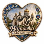 Magnes pamiątkowy z motywem Soboru Świętej Trójcy w Hajnówce