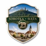 Magnes pamiątkowy Sobótka i Ślęża z motywem rynku i wzgórza
