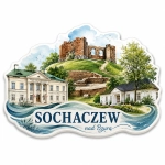 Magnes pamiątkowy Sochaczew z motywem zamku nad rzeką Bzurą