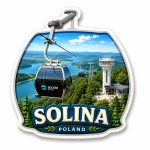 Magnes pamiątkowy Solina z motywem linii gondolowej, jeziora i zielonych lasów