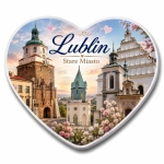 Magnes pamiątkowy w kształcie serca z widokiem na Stare Miasto w Lublinie