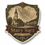 Pamiątkowy magnes Stary Sącz z motywem miasta, kościoła i mapy