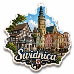 Pamiątkowy magnes Świdnica z panoramą miasta
