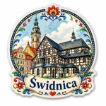 Pamiątkowy magnes Świdnica z motywem historycznego miasta na Dolnym Śląsku