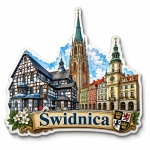 Pamiątkowy magnes Świdnica z motywem ratusza i katedry