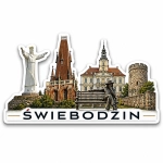 Pamiątkowy magnes Świebodzin z motywem Chrystusa Króla, kościoła, pałacu i wieży