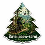 Magnes Świeradów-Zdrój z motywem roweru, lasu, gondoli i zamku w tle