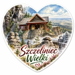 Magnes Szczeliniec Wielki z widokiem na schronisko i dolinę