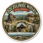 Magnes Szczeliniec Wielki z motywem chaty na skałach