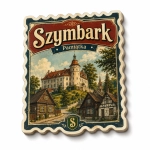 Pamiątkowy magnes Szymbark z motywem zamku i domów regionalnych
