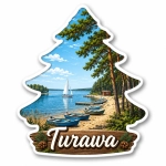 Magnes pamiątkowy Turawa z jeziorem, łodziami i leśnym krajobrazem