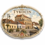 Magnes pamiątkowy Tykocin z motywem bazyliki i kwiatów