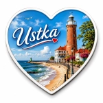 Magnes Ustka w kształcie serca z widokiem na plażę i latarnię morską