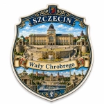 Pamiątkowy magnes przedstawiający Wały Chrobrego w Szczecinie