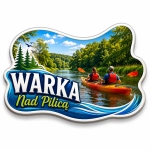 Magnes pamiątkowy Warka nad Pilicą z motywem kajaków