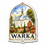 Magnes pamiątkowy z motywem kościoła św. Mikołaja w Warce