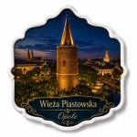 Magnes pamiątkowy z nocnym widokiem na Wieżę Piastowską w Opolu