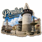 Magnes pamiątkowy z Wieżą Woka w Prudniku, fontanną i historycznym otoczeniem