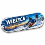Pamiątkowy magnes z narciarzem na stoku w Wieżycy