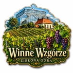 Pamiątkowy magnes Winne Wzgórze z motywem winnicy i palmiarni w Zielonej Górze
