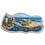 Pamiątkowy magnes turystyczny z widokiem na plażę i port w Władysławowie