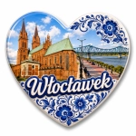 Magnes pamiątkowy Włocławek w kształcie serca z motywem kościoła i mostu