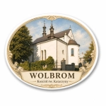 Pamiątkowy magnes Wolbrom z wizerunkiem kościoła św. Katarzyny
