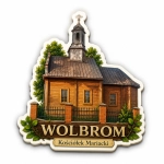 Pamiątkowy magnes Wolbrom z motywem drewnianego Kościółka Mariackiego
