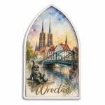 Magnes pamiątkowy Wrocław z motywem kościoła Mariackiego i Mostu Tumskiego