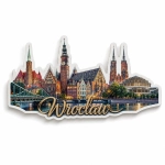 Magnes pamiątkowy z Wrocławia z motywem architektury gotyckiej i renesansowej