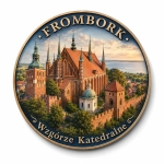 Magnes pamiątkowy z motywem Wzgórza Katedralnego we Fromborku i gotyckiej architektury