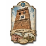 Magnes Ząbkowice Śląskie z widokiem na wieżę zegarową, domy historyczne i ruiny zamku