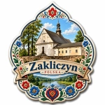 Magnes Zakliczyn z motywem kościoła i dekoracją kwiatową